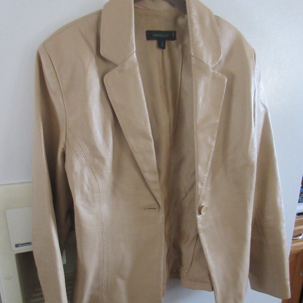 Siena Studio khaki beige  leather blazer jacket size M 12 lined